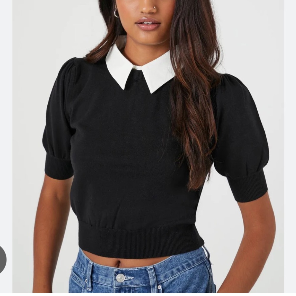 NWOT Black and White Collared Women's Top size Small